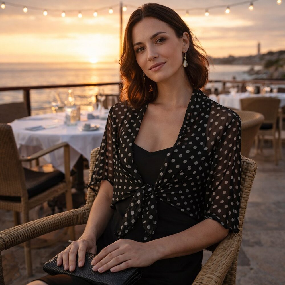 Vintage Jantzen Sheer Polka Dot Tie-Front Shrug – Made in USA Y2K Mesh Wrap